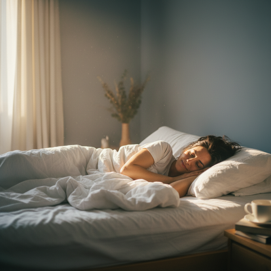 Person meditating peacefully, showcasing the mental benefits of a rest day.