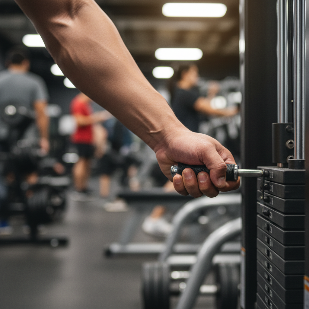Close-up of a person lifting a dumbbell, showing how to increase workout resistance.