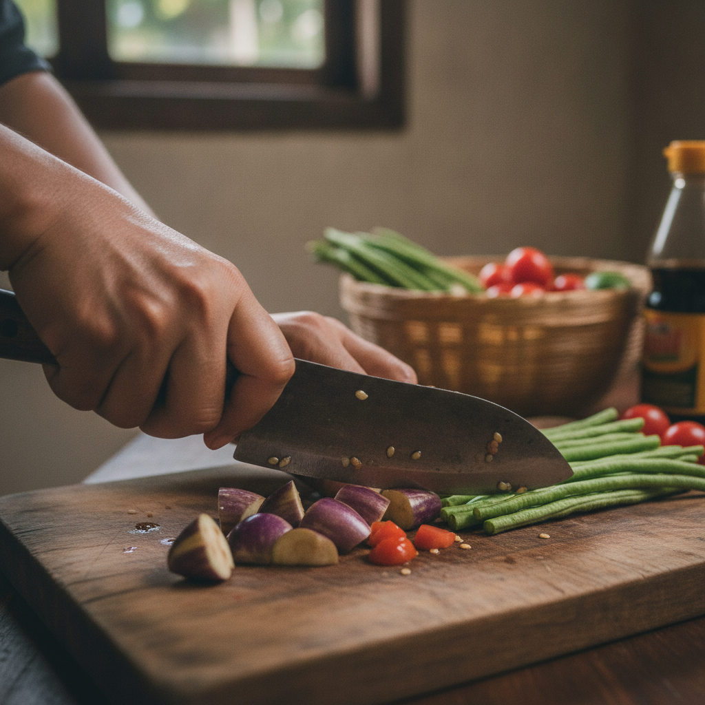 Fresh vegetables like sitaw, kalabasa, and talong from a Filipino market.