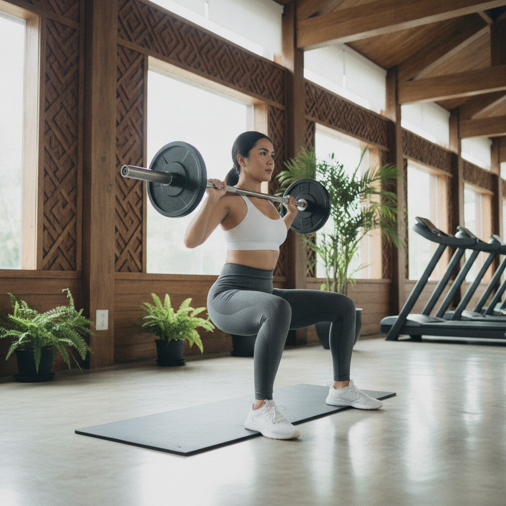 Filipina doing a home workout for stubborn fat loss women philippines.